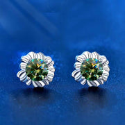 925 Silver Diamond Moissanite Green Sunflower Earrings