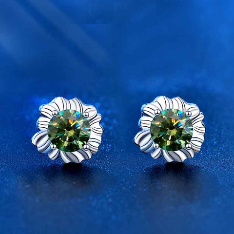 925 Silver Diamond Moissanite Green Sunflower Earrings