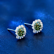 925 Silver Diamond Moissanite Green Sunflower Earrings