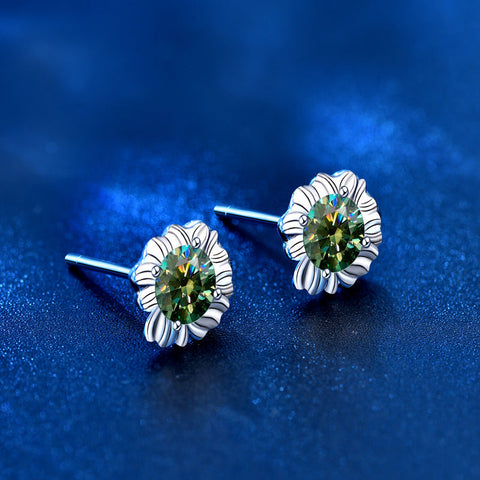925 Silver Diamond Moissanite Green Sunflower Earrings