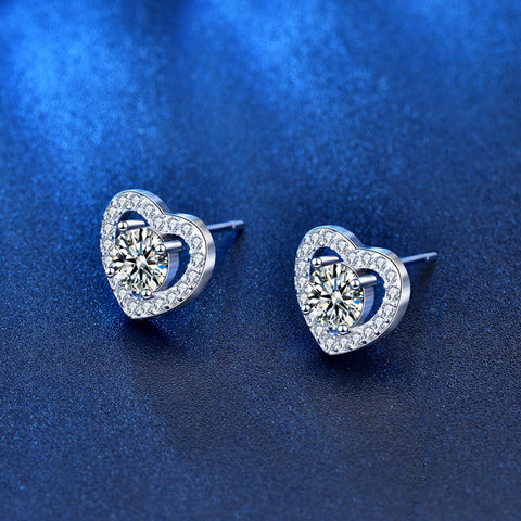 925 Silver Diamond Moissanite Heart Earrings