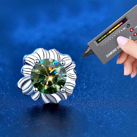 925 Silver Diamond Moissanite Green Sunflower Earrings